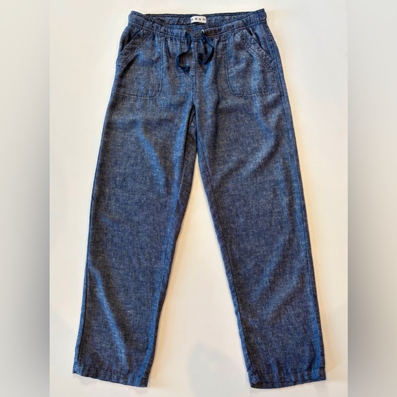da-sh Pants - da-sh Linen Blend Boho Denim Blue Straight Leg Pants Small Drawstring Pockets